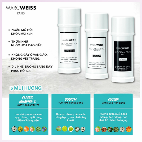 Lăn khử mùi Marc Weiss Deo Cream Stick 40ml cao cấp từ Đức