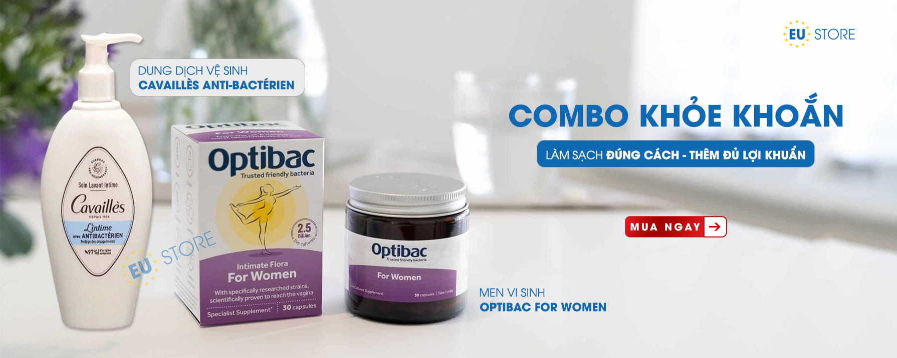 Combo chăm sóc vùng kín Optibac tím + Ddvs Cavaillès xanh Anti-Bactérien