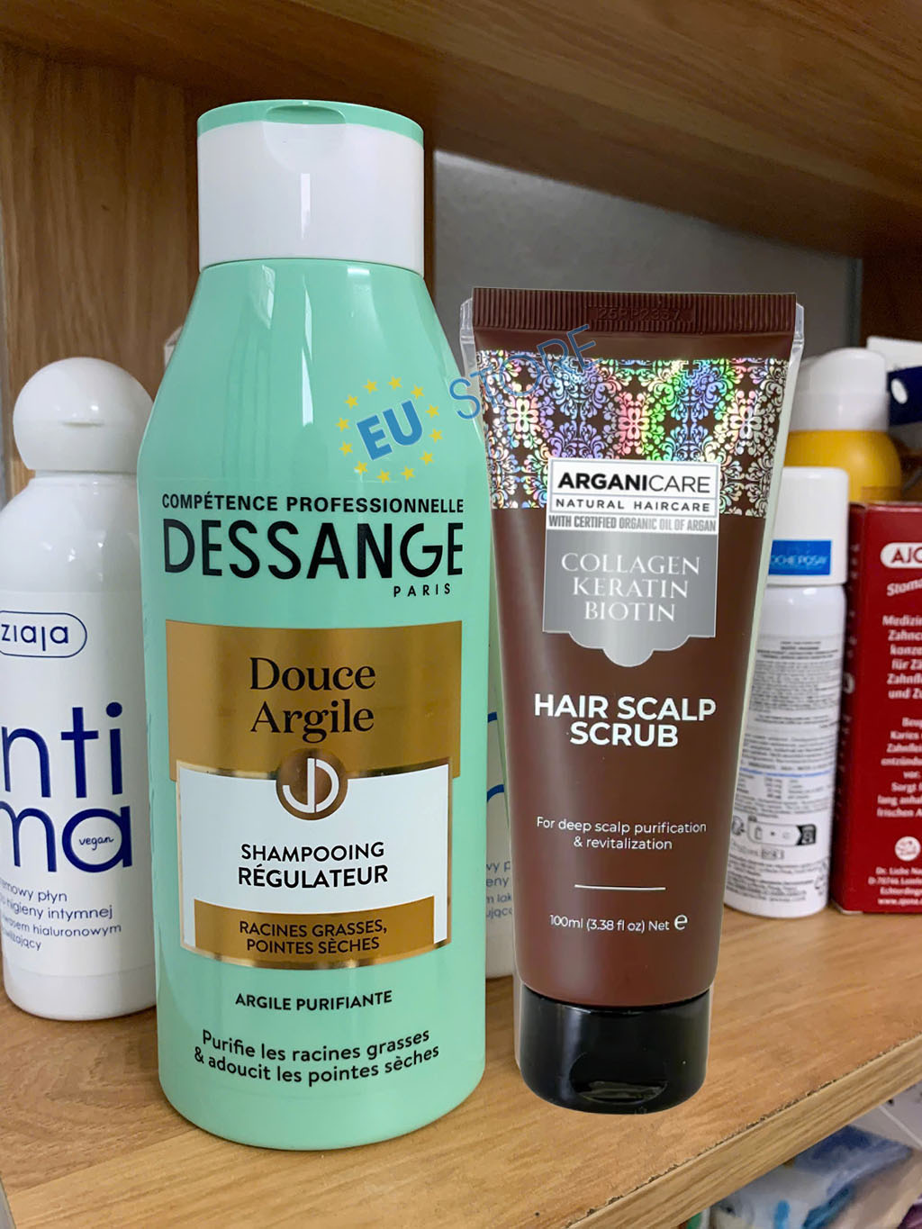Combo Tẩy da chết da dầu Arganicare Gommage & Dầu gội Dessange xanh - Sạch sâu, giảm bết tóc