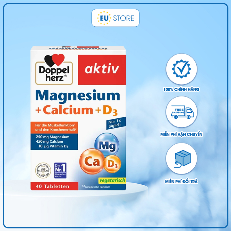 Viên uống Doppelherz Aktiv Magnesium + Calcium + D3 hộp 40 Viên