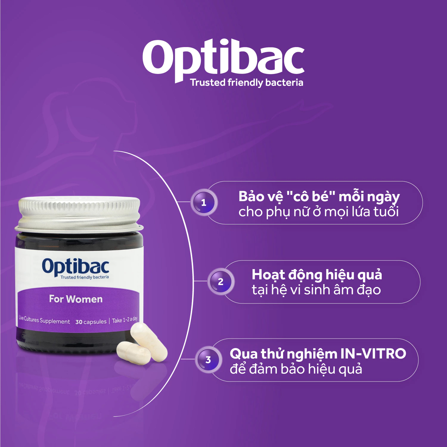 Men vi sinh Optibac For Women tím hỗ trợ cân bằng hệ vi sinh vùng kín