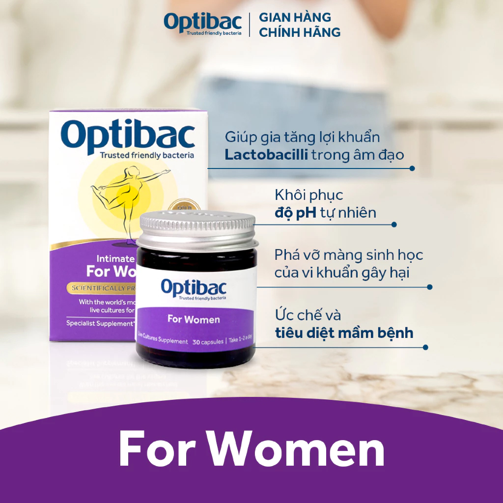 Men vi sinh Optibac For Women tím hỗ trợ cân bằng hệ vi sinh vùng kín