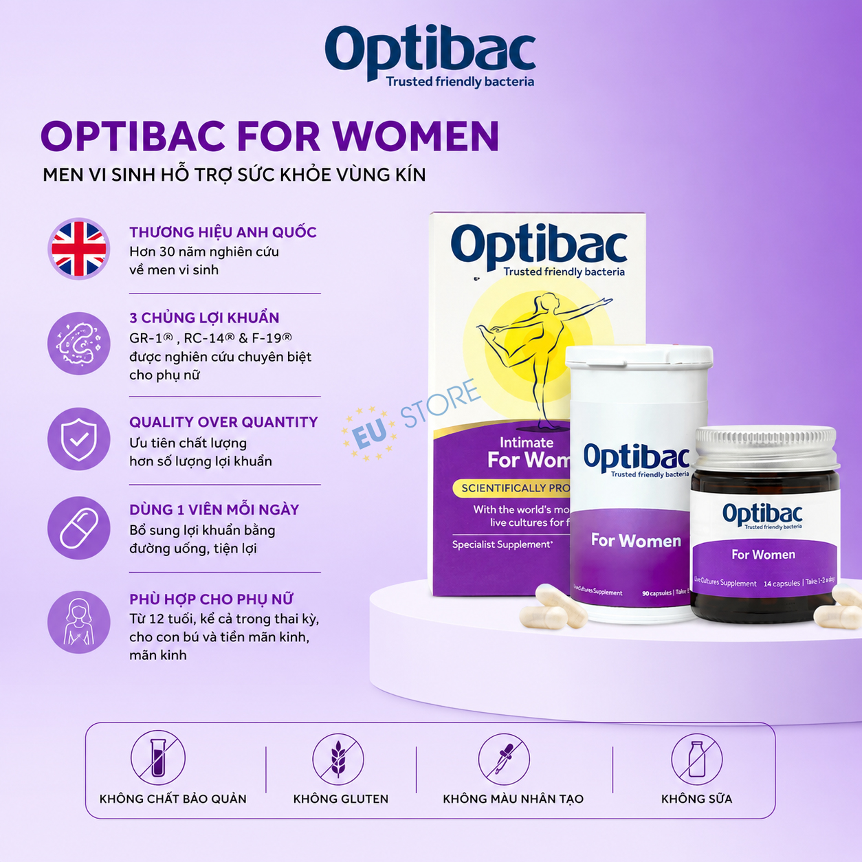 Men vi sinh vùng kín Optibac For Women tím hộp 30 viên & 90 viên Men vi sinh vùng kín Optibac For Women tím hộp 30 viên & 90 viên