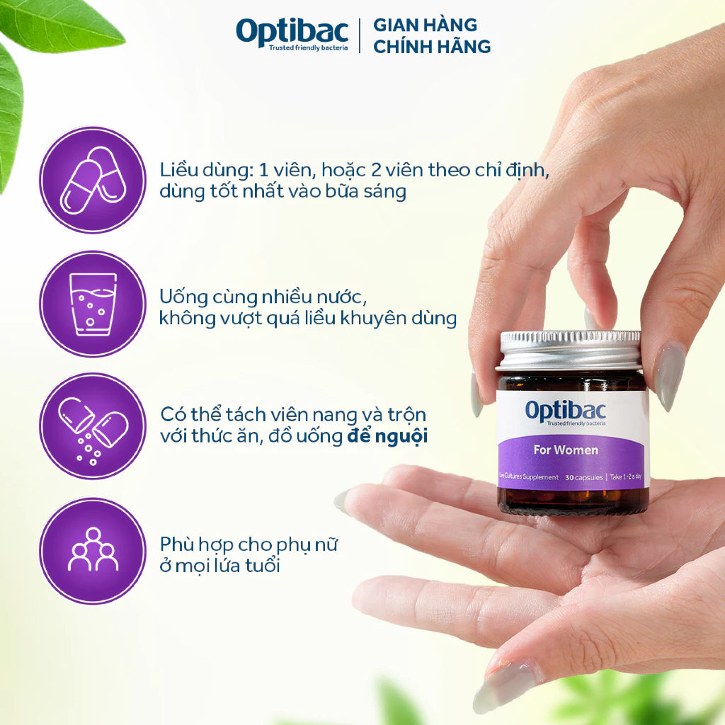 Men vi sinh Optibac For Women tím hỗ trợ cân bằng hệ vi sinh vùng kín
