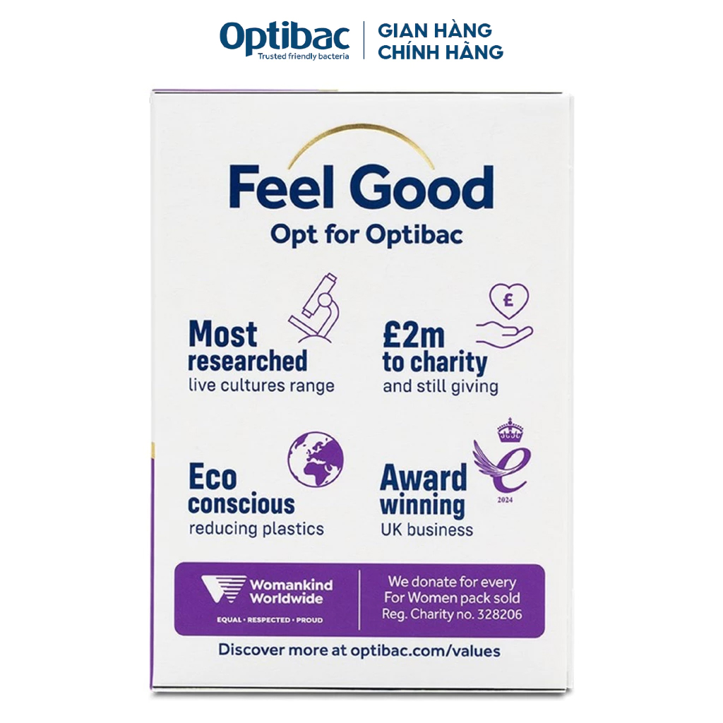 Men vi sinh Optibac For Women tím hỗ trợ cân bằng hệ vi sinh vùng kín