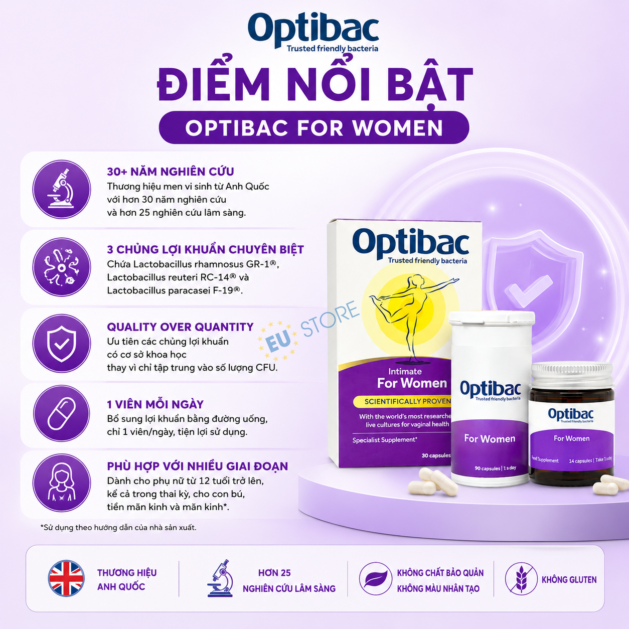 Men vi sinh vùng kín Optibac For Women tím hộp 30 viên & 90 viên Men vi sinh vùng kín Optibac For Women tím hộp 30 viên & 90 viên