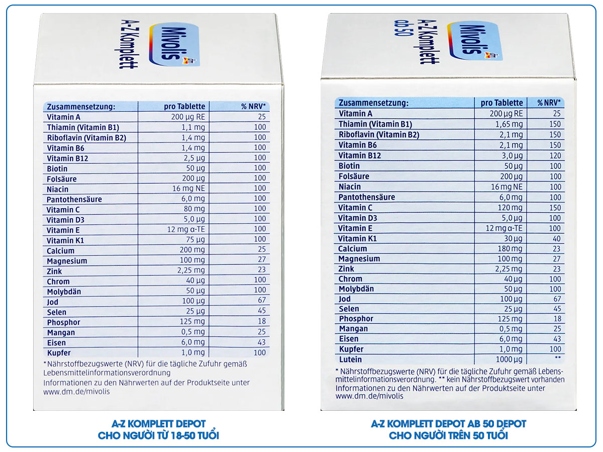Vitamin tổng hợp Mivolis A-Z Komplett Depot & A-Z Komplett ab 50 Đức