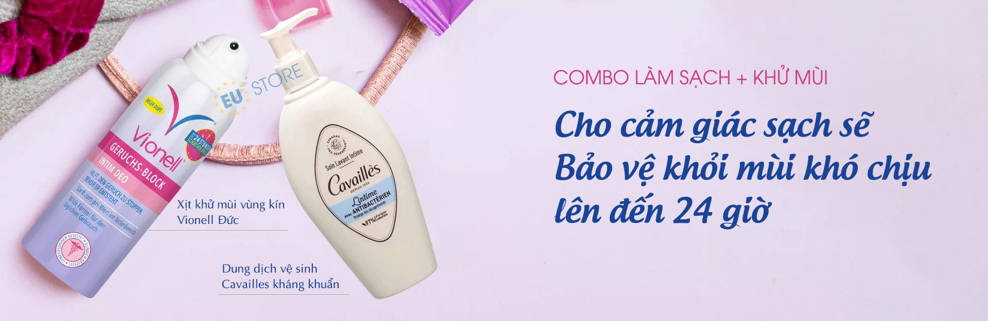 Combo Ddvs Cavaillès xanh kháng khuẩn + Xịt khử mùi vùng kín Vionell Đức