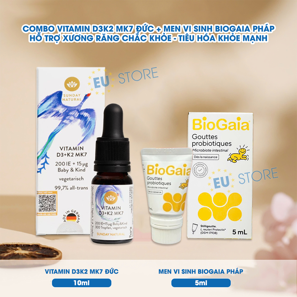 Combo Vitamin D3 K2 MK7 Đức & Men vi sinh BioGaia Pháp cho bé khỏe mạnh Combo Vitamin D3 K2 MK7 Đức & Men vi sinh BioGaia Pháp cho bé khỏe mạnh