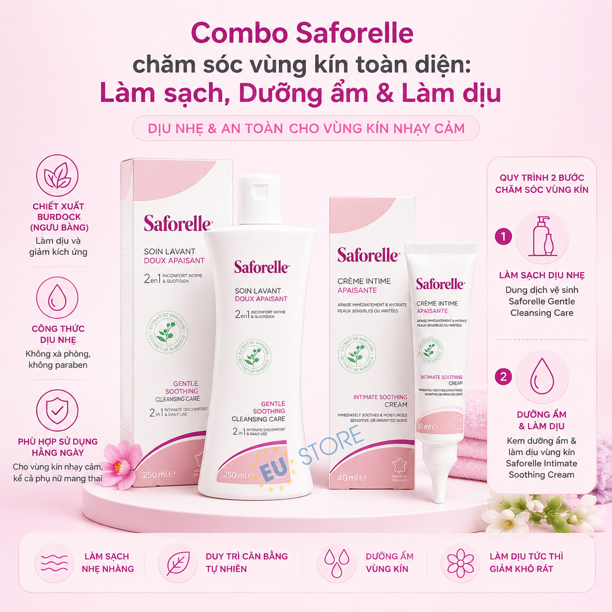 Combo Saforelle chăm sóc vùng kín toàn diện: Làm sạch, Dưỡng ẩm & Làm dịu Combo Saforelle chăm sóc vùng kín toàn diện: Làm sạch, Dưỡng ẩm & Làm dịu
