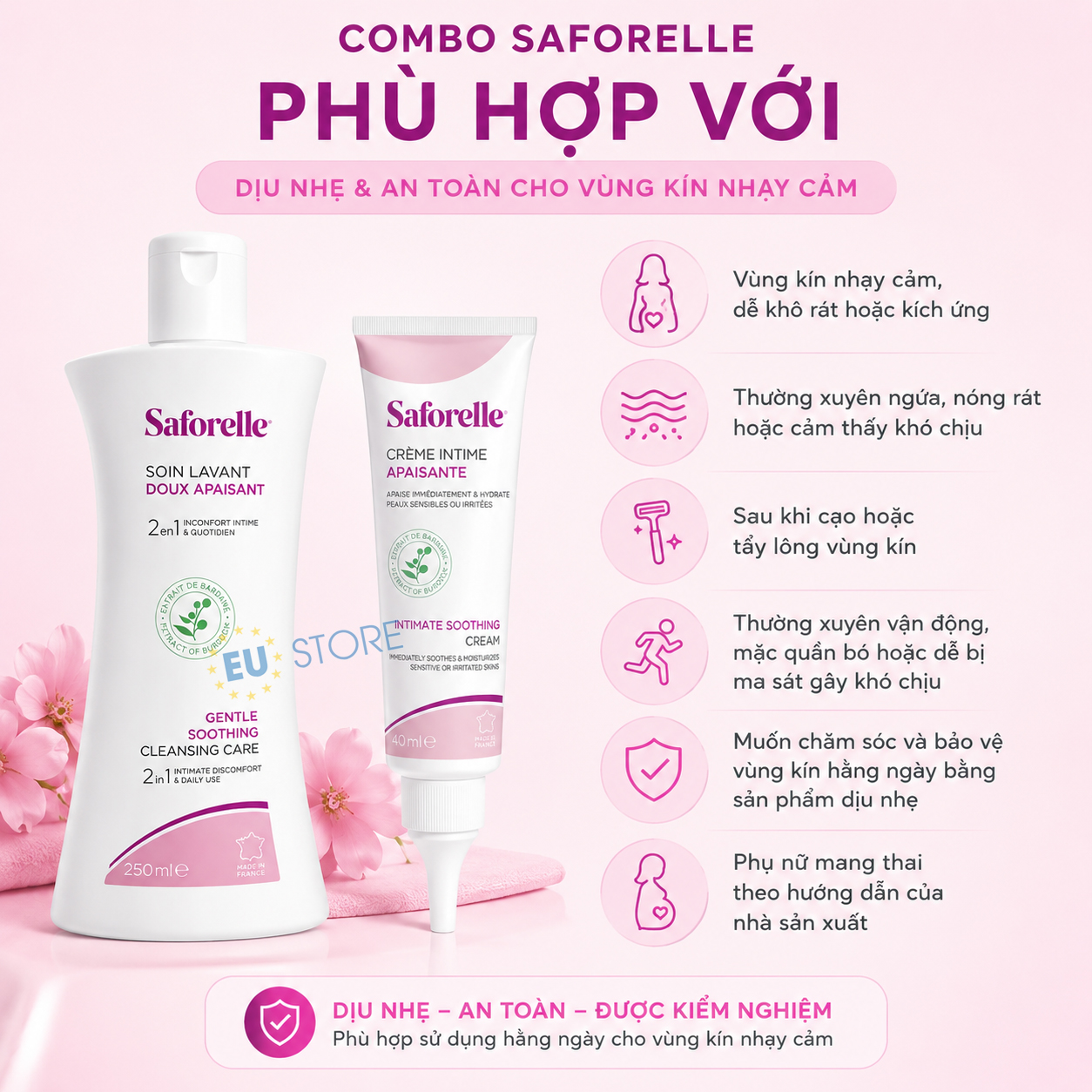 Combo Saforelle chăm sóc vùng kín toàn diện: Làm sạch, Dưỡng ẩm & Làm dịu Combo Saforelle chăm sóc vùng kín toàn diện: Làm sạch, Dưỡng ẩm & Làm dịu