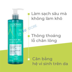 Gel rửa mặt A-DERMA Biology AC Gel BIO 400ml cho da dầu mụn