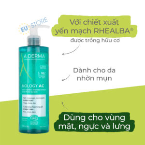 Gel rửa mặt A-DERMA Biology AC Gel BIO 400ml cho da dầu mụn