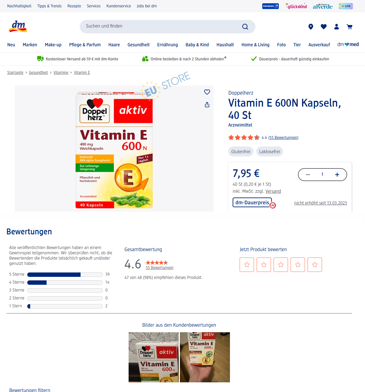 Viên uống Doppelherz aktiv Vitamin E 600N hộp 40 viên