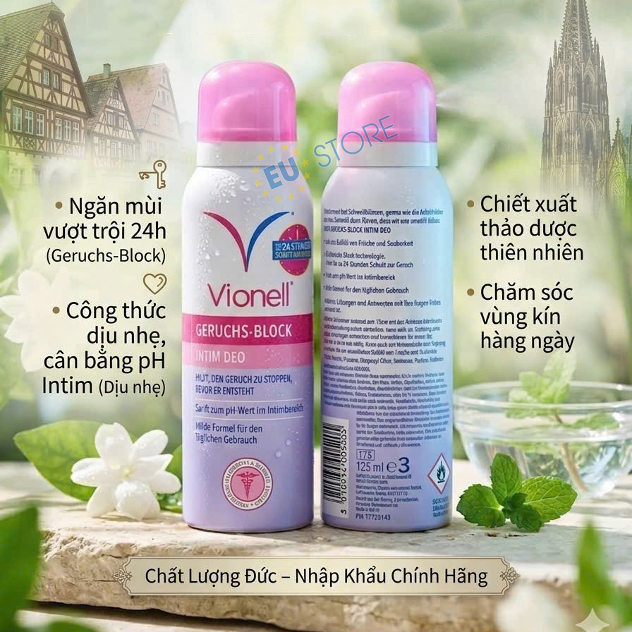 Xịt khử mùi vùng kín nữ Vionell Geruchs-Block Intim Deo Spray 125ml