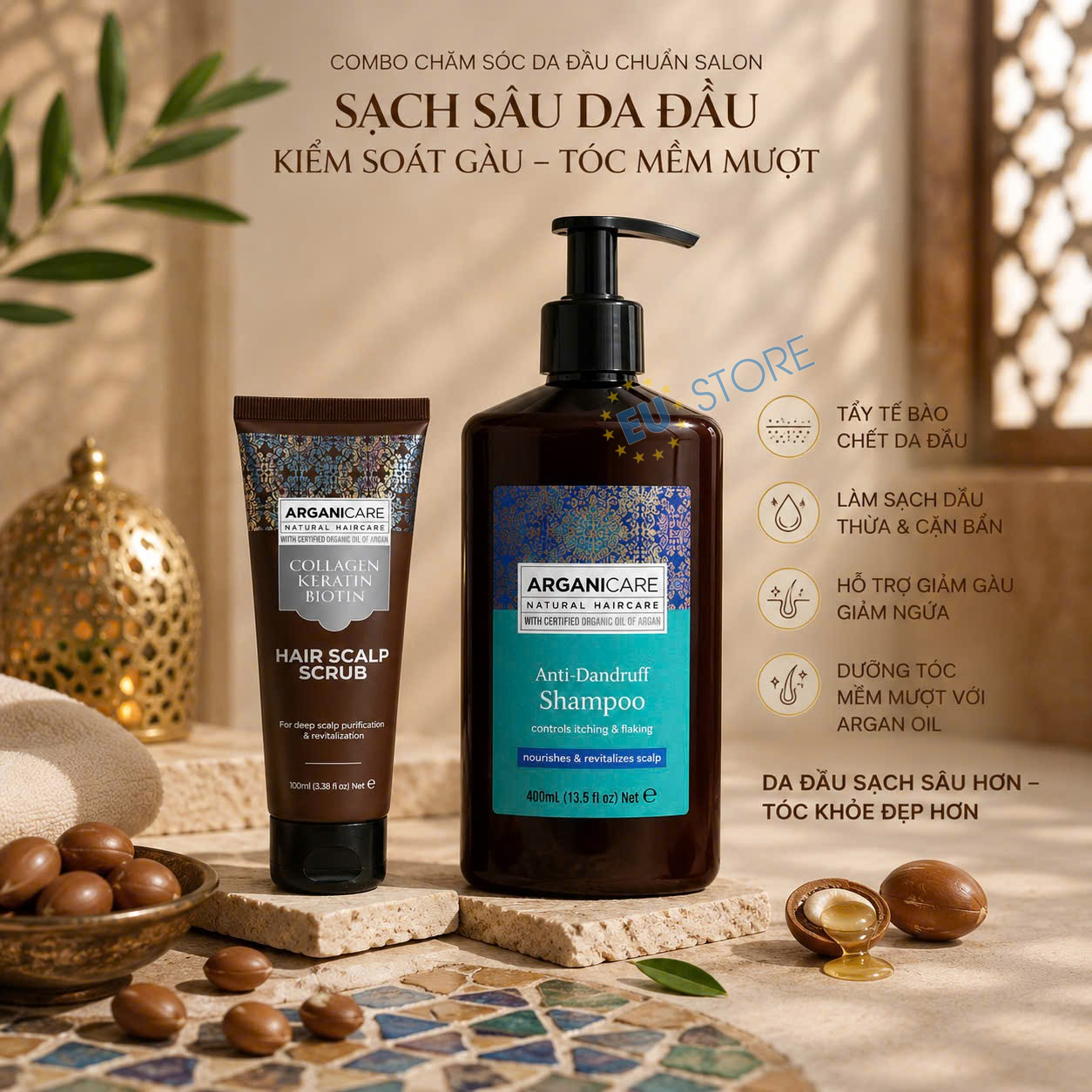 Combo Arganicare Chăm sóc da đầu dầu & Hỗ trợ giảm gàu