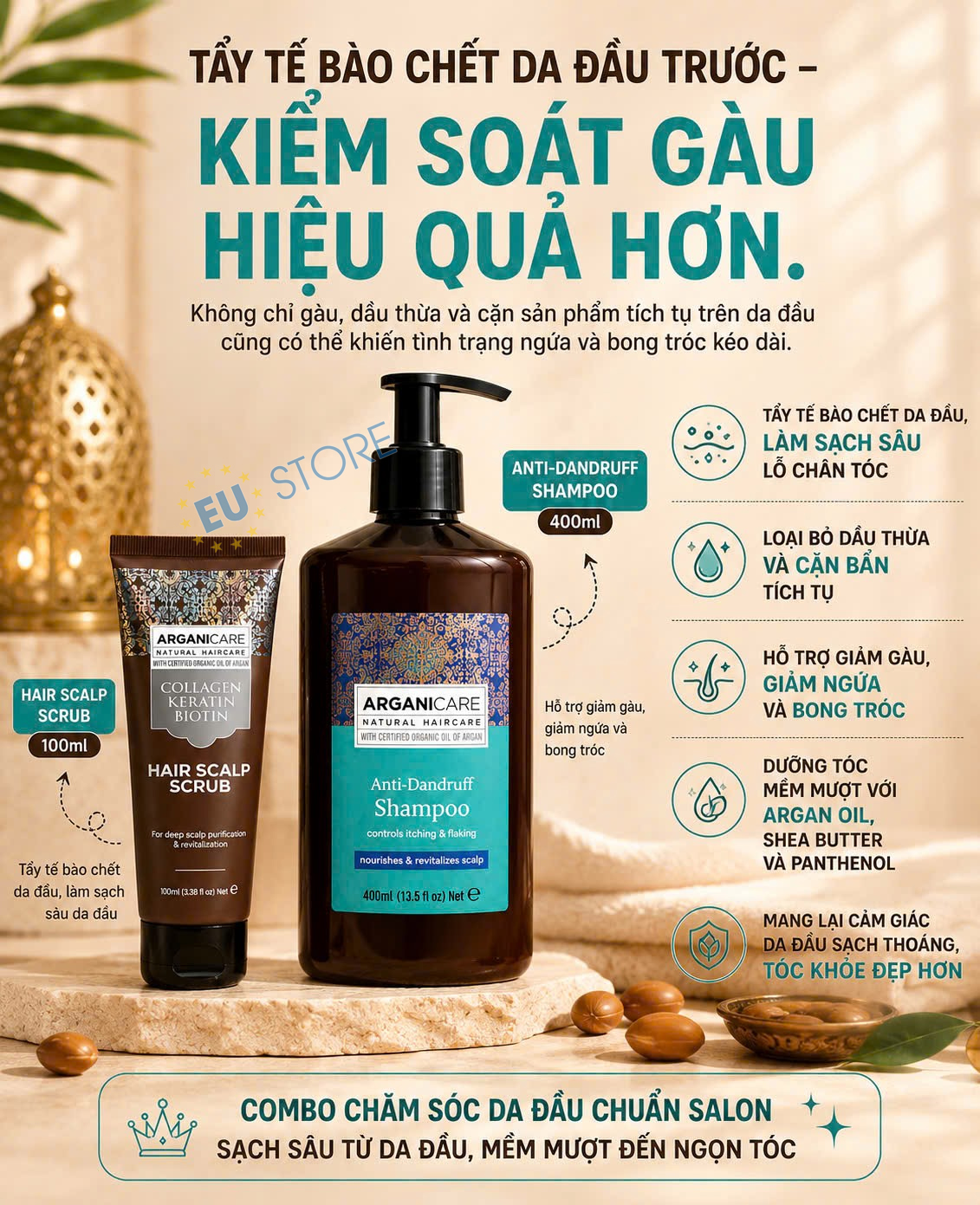 Combo Arganicare Chăm sóc da đầu dầu & Hỗ trợ giảm gàu