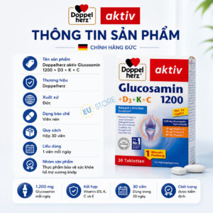 Viên uống Doppelherz aktiv Glucosamin 1200 + D3 + K + C 30 viên hỗ trợ xương khớp