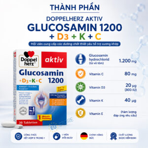 Thành phần của Viên uống Doppelherz aktiv Glucosamin 1200 + D3 + K + C 30 viên hỗ trợ xương khớp