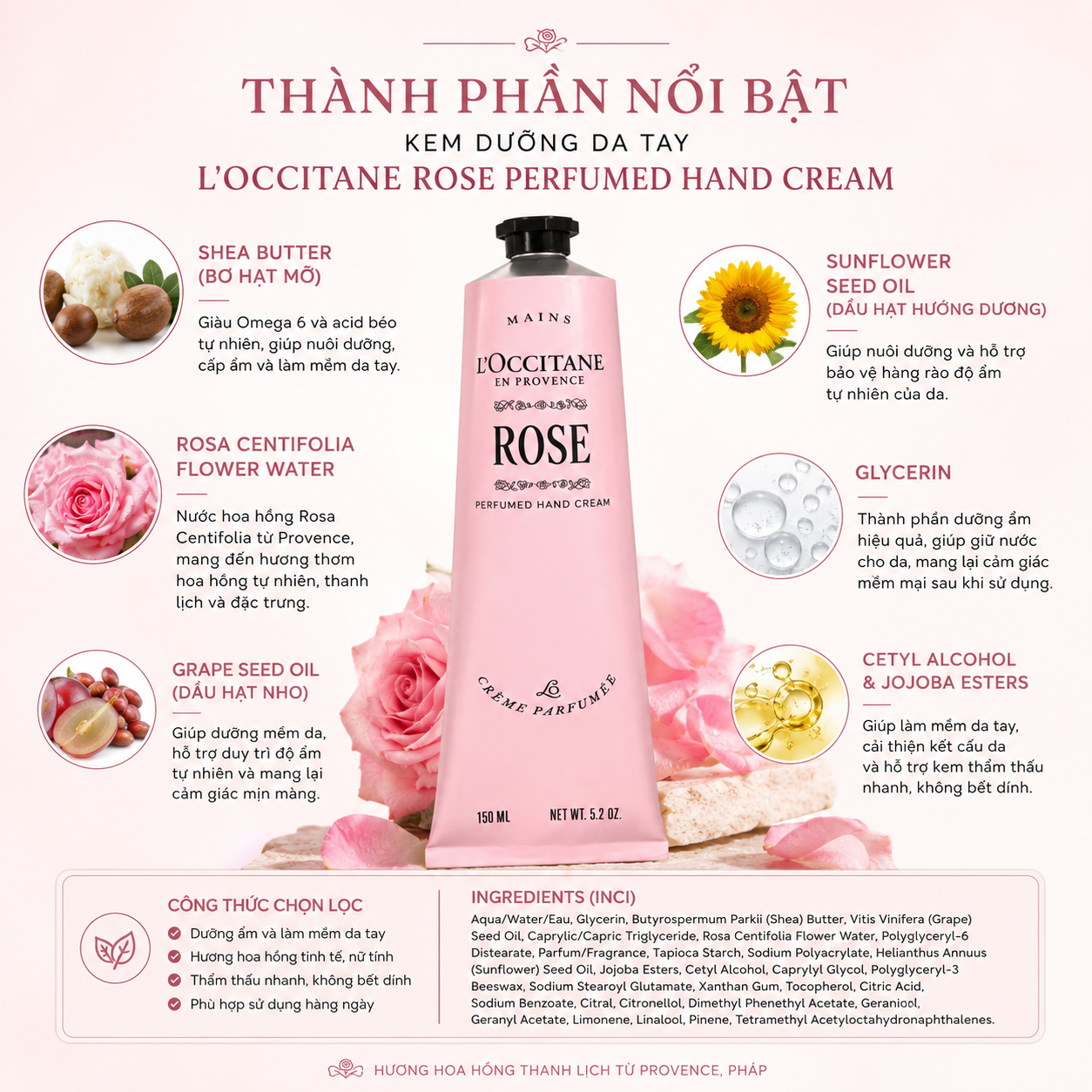 Kem dưỡng da tay L'Occitane Rose Perfumed Hand Cream 150ml Kem dưỡng da tay L'Occitane Rose Perfumed Hand Cream 150ml