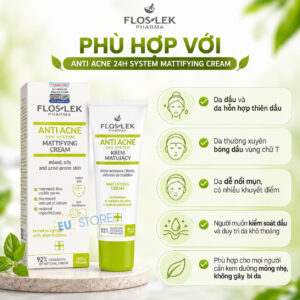 Kem dưỡng kiềm dầu, hỗ trợ giảm mụn Floslek ANTI ACNE 24h System 50ml