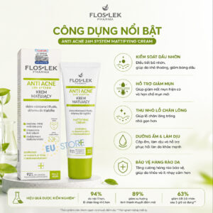 Công dụng Kem dưỡng kiềm dầu, hỗ trợ giảm mụn Floslek ANTI ACNE 24h System 50ml