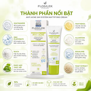 Thành phần của Kem dưỡng kiềm dầu, hỗ trợ giảm mụn Floslek ANTI ACNE 24h System 50ml