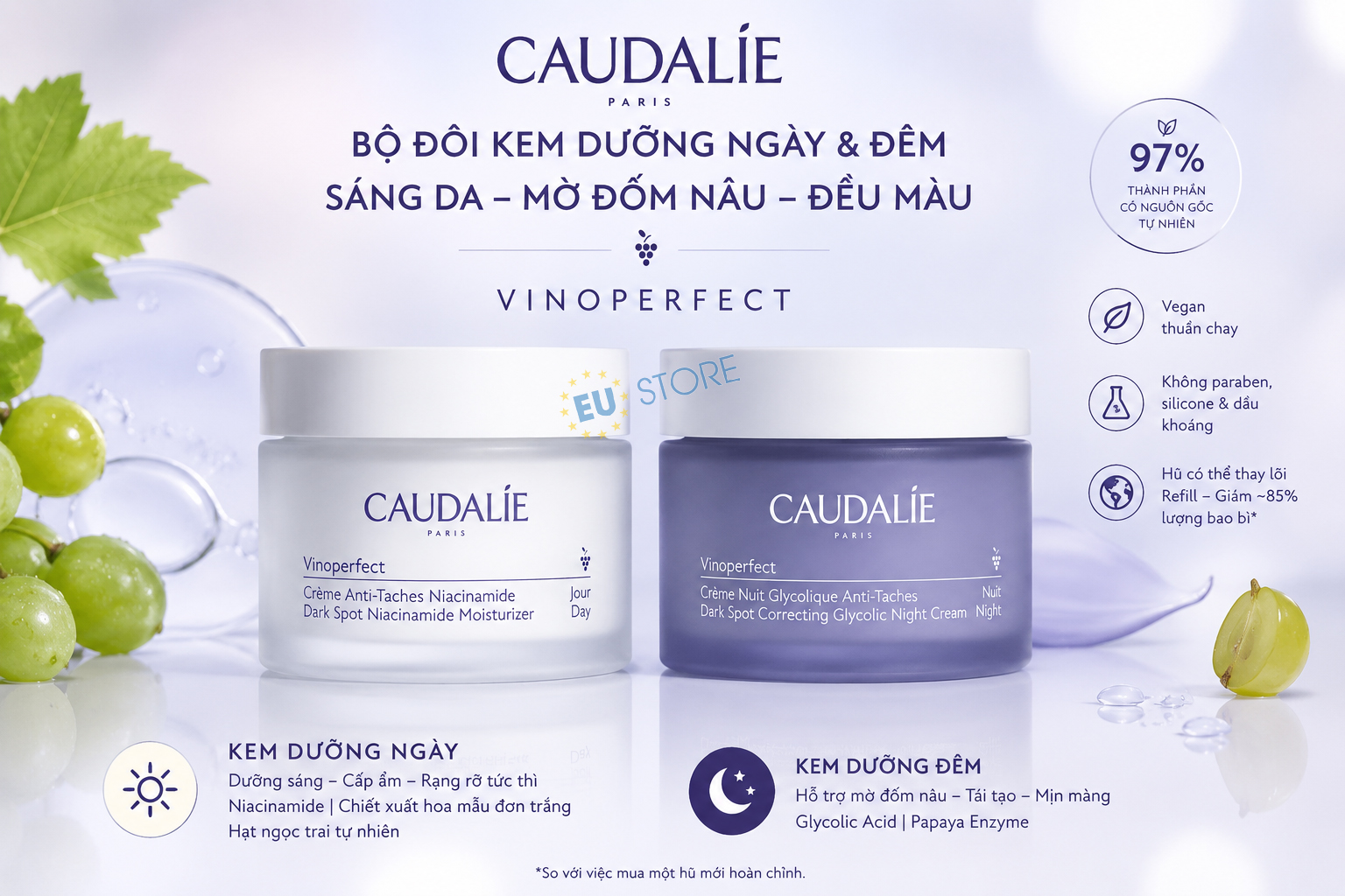 Kem dưỡng ngày & đêm Caudalie Vinoperfect 50ml - Mờ nám, dưỡng sáng và đều màu da Kem dưỡng ngày & đêm Caudalie Vinoperfect 50ml - Mờ nám, dưỡng sáng và đều màu da