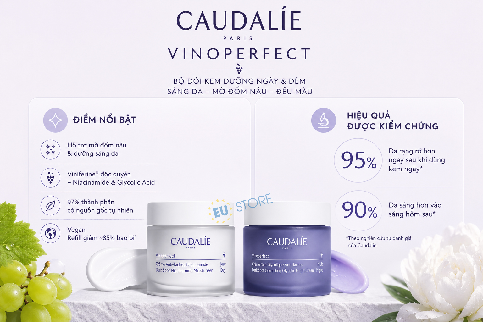 Kem dưỡng ngày & đêm Caudalie Vinoperfect 50ml - Mờ nám, dưỡng sáng và đều màu da Kem dưỡng ngày & đêm Caudalie Vinoperfect 50ml - Mờ nám, dưỡng sáng và đều màu da