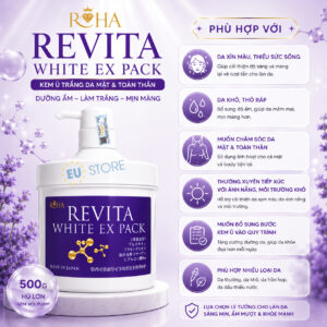 Kem ủ trắng da mặt & toàn thân ROHA Revita White EX Pack 500g Nhật Bản