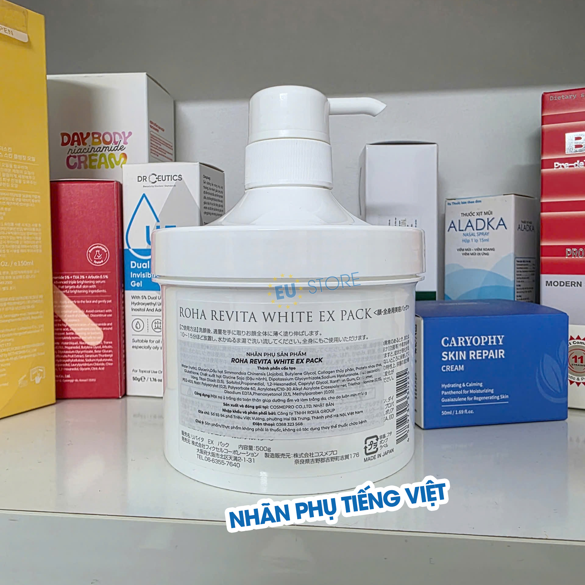 Kem ủ trắng da mặt & toàn thân ROHA Revita White EX Pack 500g Nhật Bản