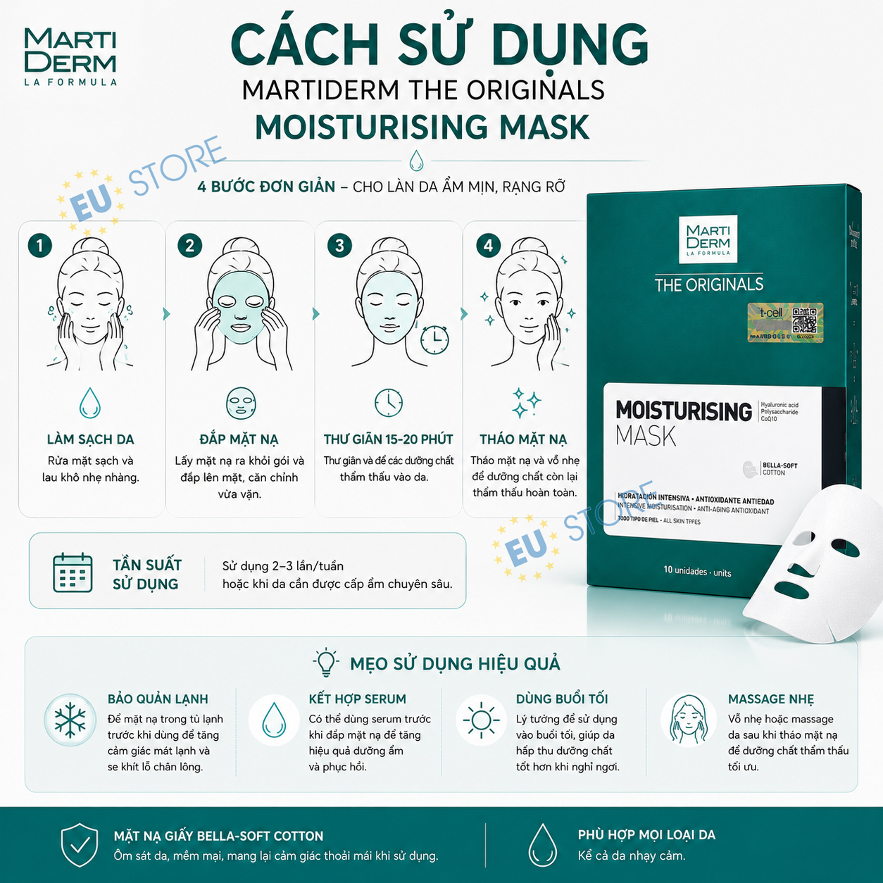 Cách sử dụng Mặt nạ MartiDerm Moisturising Mask – Cấp ẩm chuyên sâu, phục hồi da căng mịn Cách sử dụng Mặt nạ MartiDerm Moisturising Mask – Cấp ẩm chuyên sâu, phục hồi da căng mịn