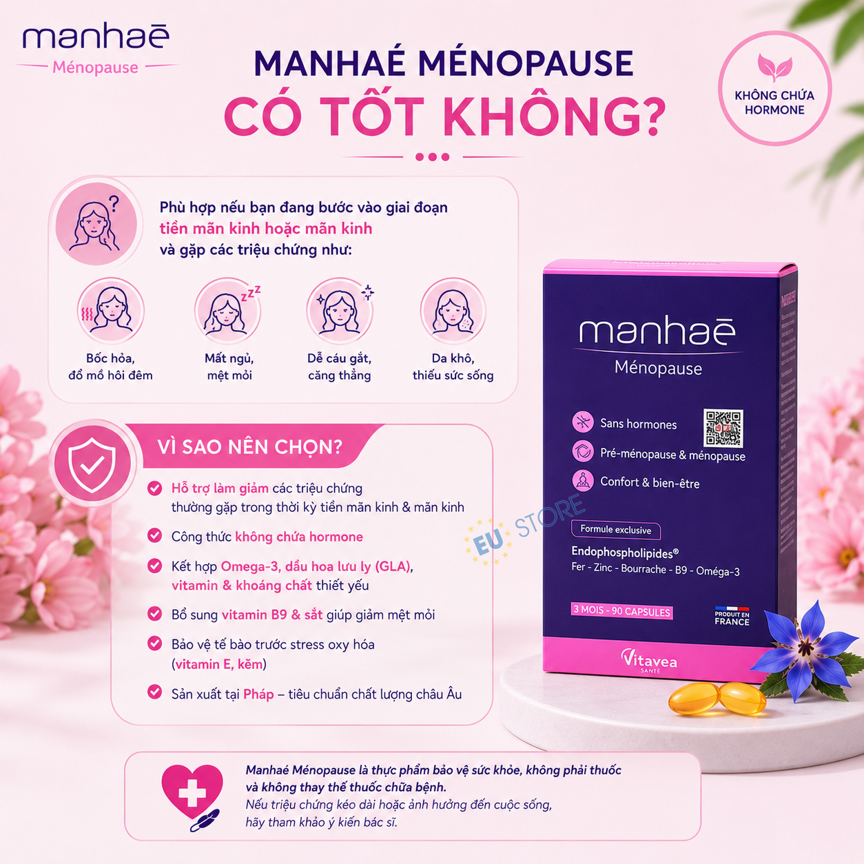 Viên uống hỗ trợ tiền mãn kinh Manhaé Ménopause Vitavea Pháp có tốt không? Viên uống hỗ trợ tiền mãn kinh Manhaé Ménopause Vitavea Pháp có tốt không?