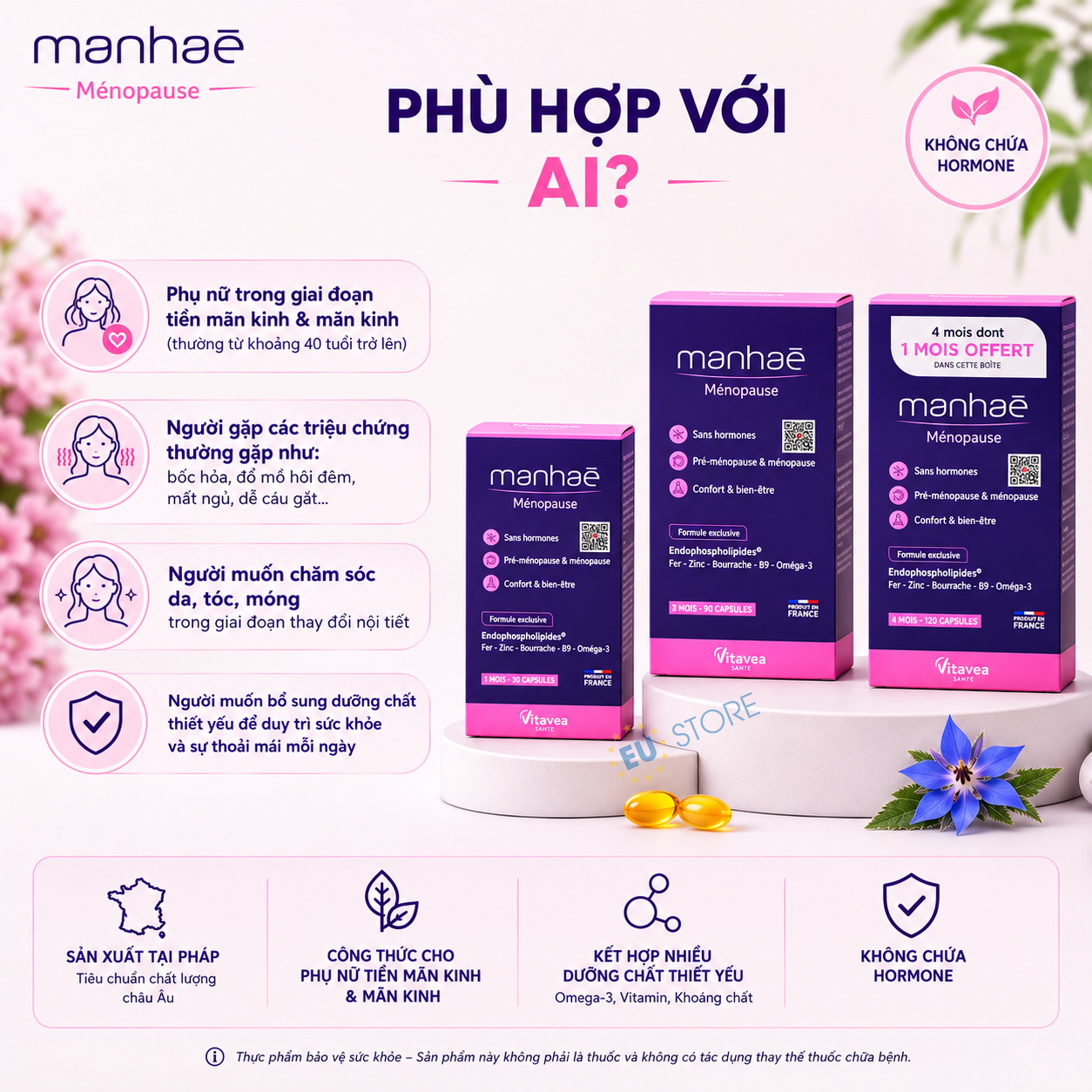Viên uống hỗ trợ tiền mãn kinh Manhaé Ménopause Vitavea Pháp phù hợp với ai? Viên uống hỗ trợ tiền mãn kinh Manhaé Ménopause Vitavea Pháp phù hợp với ai?