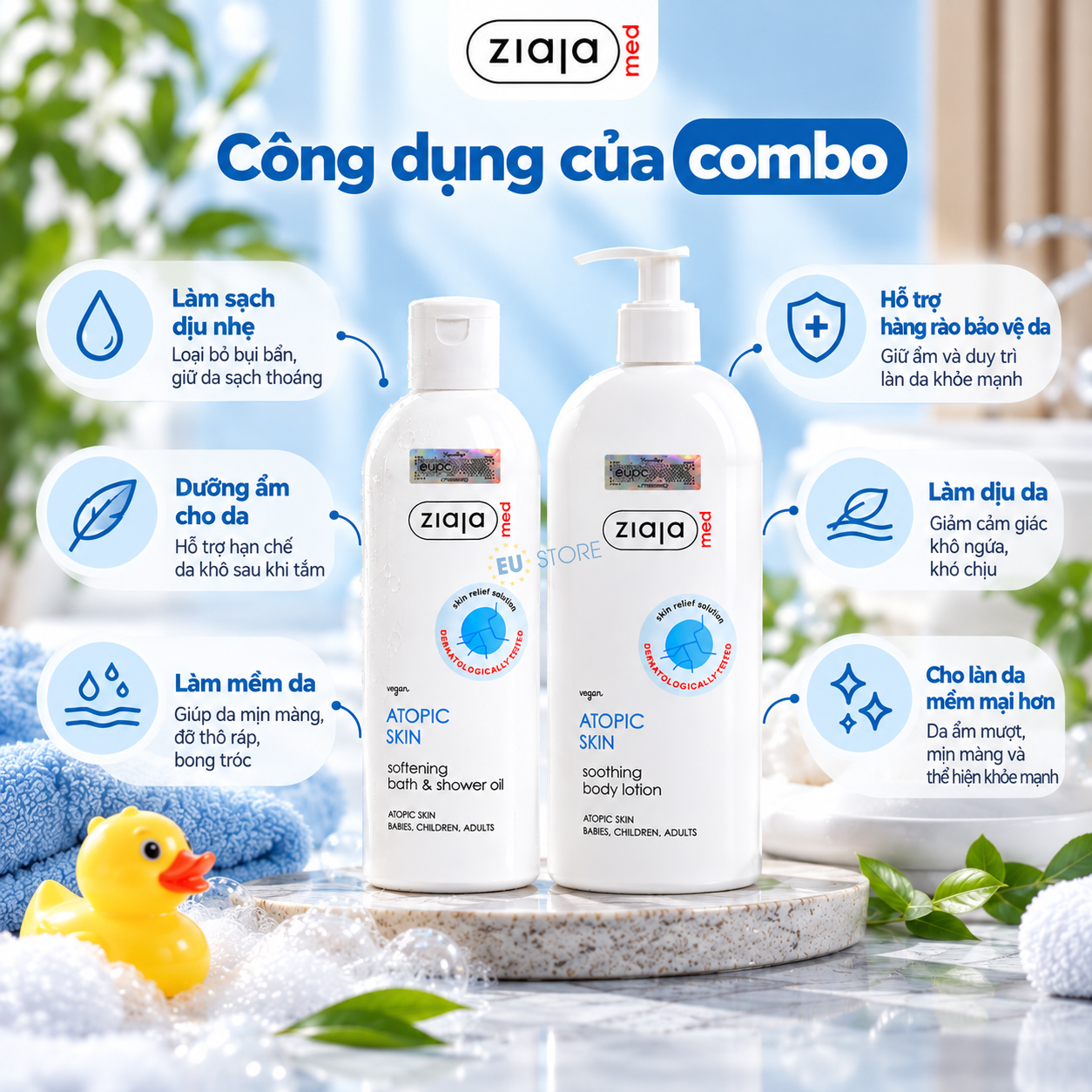 Công dụng của Combo Chăm Sóc Da Cơ Địa Ziaja Med – Dầu Tắm 270ml + Nhũ Tương 1% Urea 400ml Công dụng của Combo Chăm Sóc Da Cơ Địa Ziaja Med – Dầu Tắm 270ml + Nhũ Tương 1% Urea 400ml