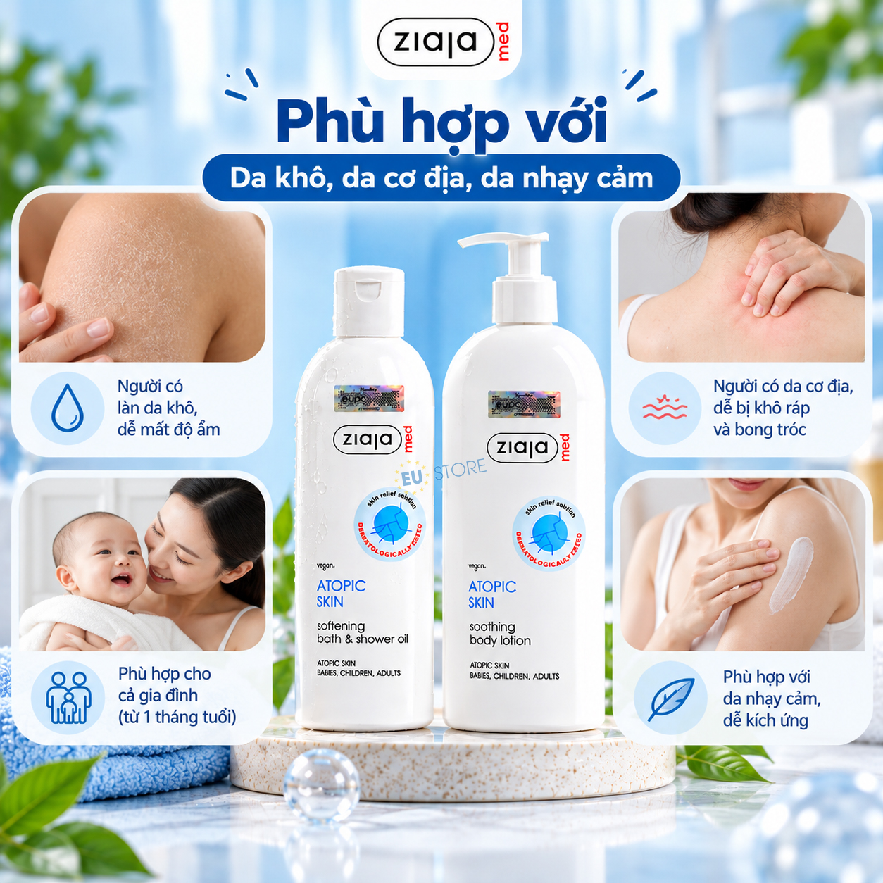 Combo Chăm Sóc Da Cơ Địa Ziaja Med – Dầu Tắm 270ml + Nhũ Tương 1% Urea 400ml Combo Chăm Sóc Da Cơ Địa Ziaja Med – Dầu Tắm 270ml + Nhũ Tương 1% Urea 400ml