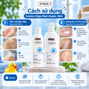Cách sử dụng Combo Chăm Sóc Da Cơ Địa Ziaja Med – Dầu Tắm 270ml + Nhũ Tương 1% Urea 400ml