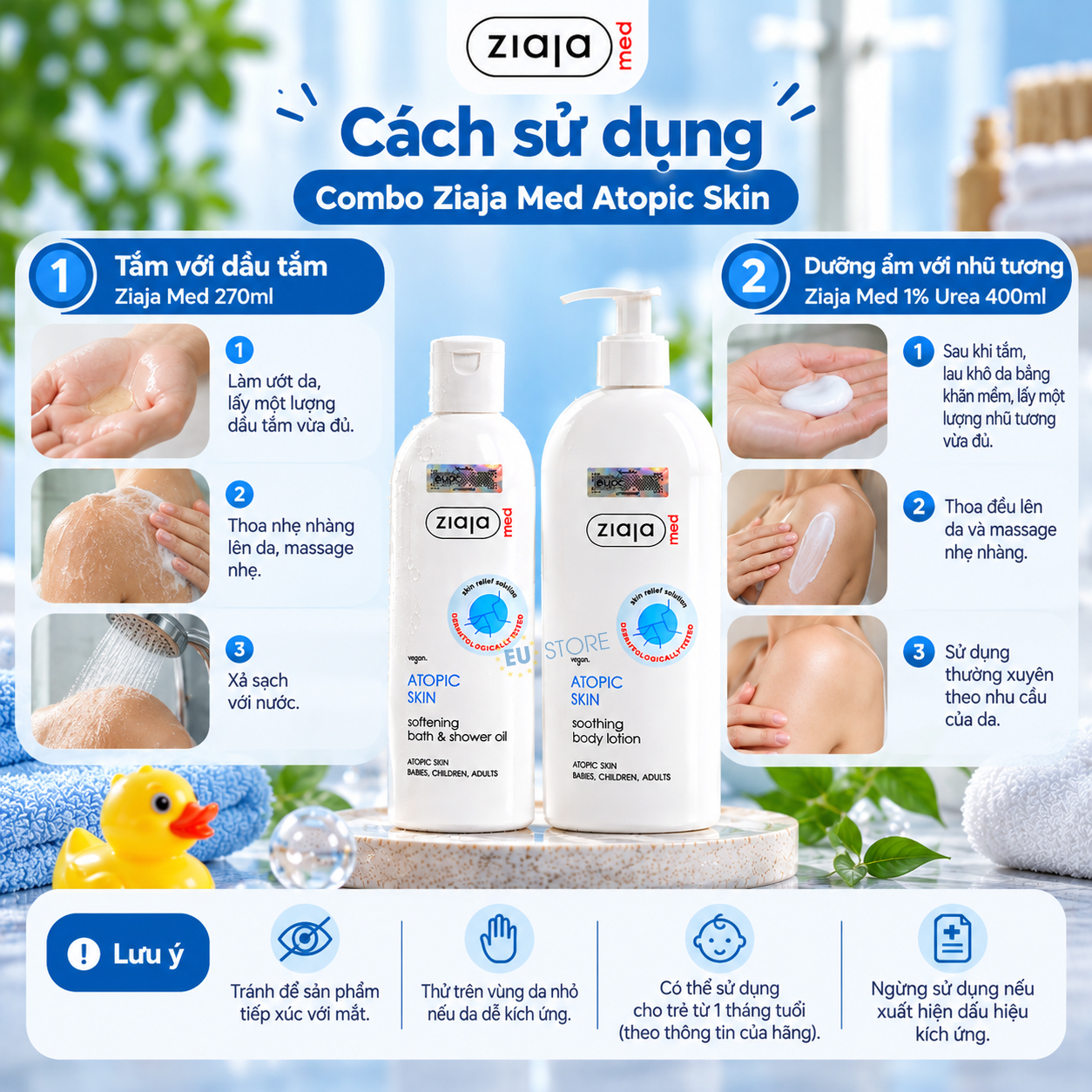 Cách sử dụng Combo Chăm Sóc Da Cơ Địa Ziaja Med – Dầu Tắm 270ml + Nhũ Tương 1% Urea 400ml Cách sử dụng Combo Chăm Sóc Da Cơ Địa Ziaja Med – Dầu Tắm 270ml + Nhũ Tương 1% Urea 400ml