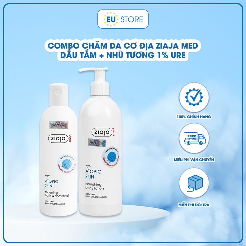 Combo Chăm Sóc Da Cơ Địa Ziaja Med – Dầu Tắm 270ml + Nhũ Tương 1% Urea 400ml