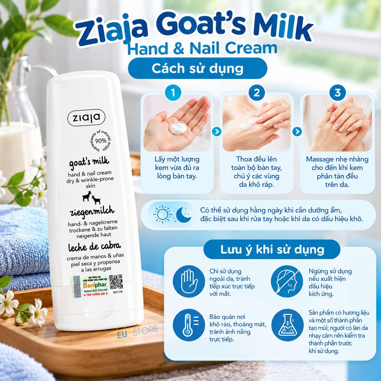 Cách sử dụng Kem dưỡng da tay và móng Ziaja Goat’s Milk 80ml Cách sử dụng Kem dưỡng da tay và móng Ziaja Goat’s Milk 80ml