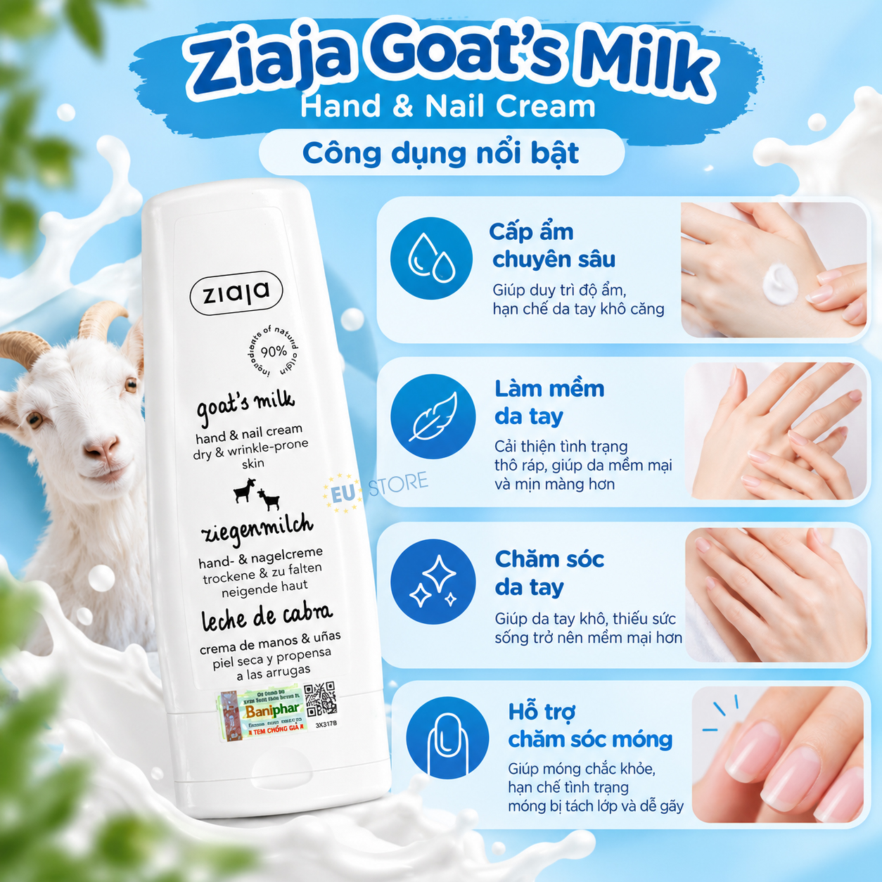 Công dụng của Kem dưỡng da tay và móng Ziaja Goat’s Milk 80ml Công dụng của Kem dưỡng da tay và móng Ziaja Goat’s Milk 80ml