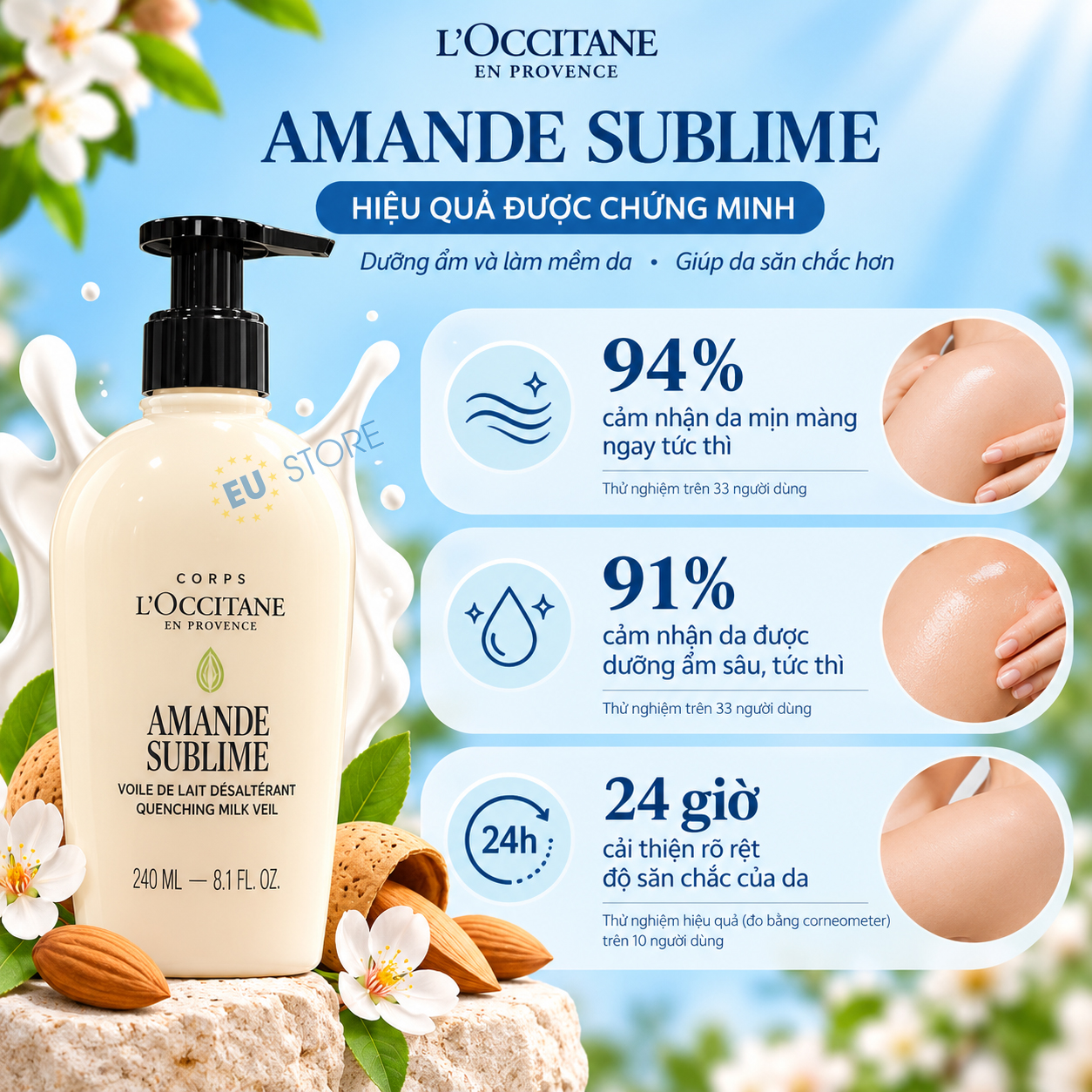 Hiệu quả của Sữa dưỡng thể hạnh nhân L’Occitane Amande Sublime Quenching Milk Veil 240ml