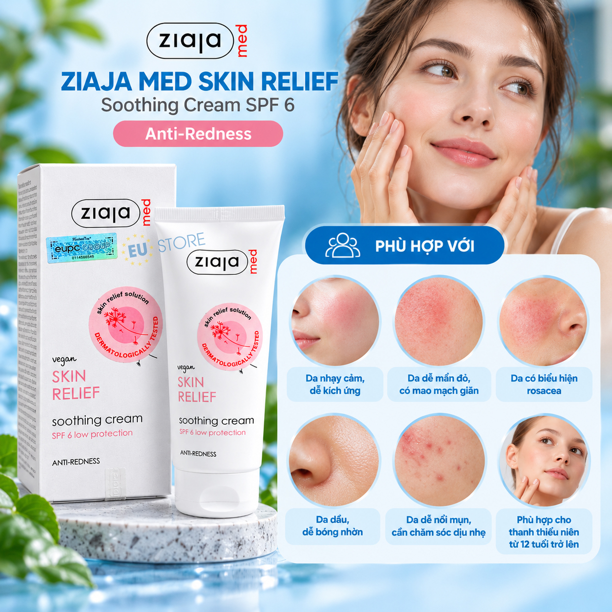 Kem dưỡng dịu da, giảm mẩn đỏ Ziaja Med Skin Relief Soothing Cream SPF 6 50ml Kem dưỡng dịu da, giảm mẩn đỏ Ziaja Med Skin Relief Soothing Cream SPF 6 50ml