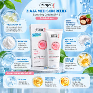 Thành phần của Kem dưỡng dịu da, giảm mẩn đỏ Ziaja Med Skin Relief Soothing Cream SPF 6 50ml